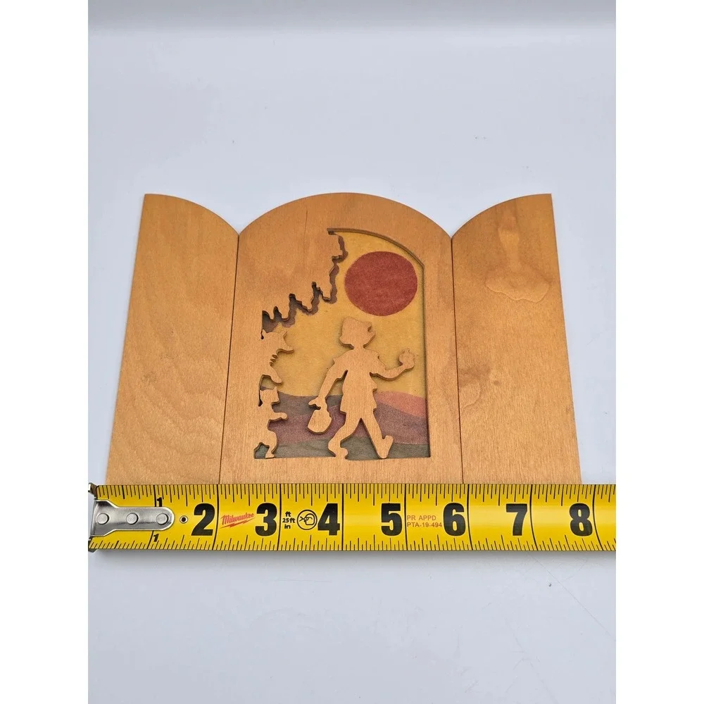 Handcrafted Wood storybook Silhouette Lantern‎ Screen Triptych tissue paper art